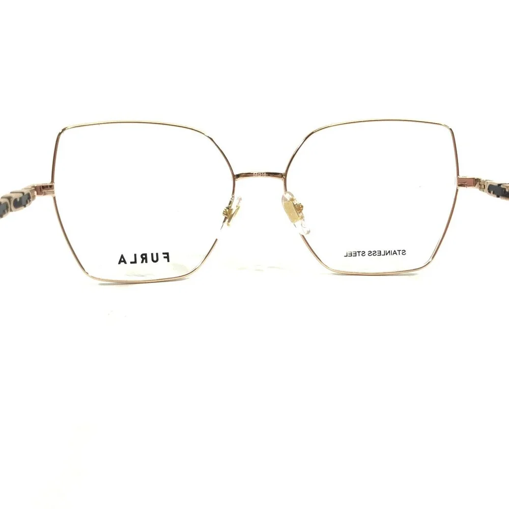 Furla Eyeglasses Frames VFU835 COL.0301 Black Gold Butterfly Wire Rim 54-16-140